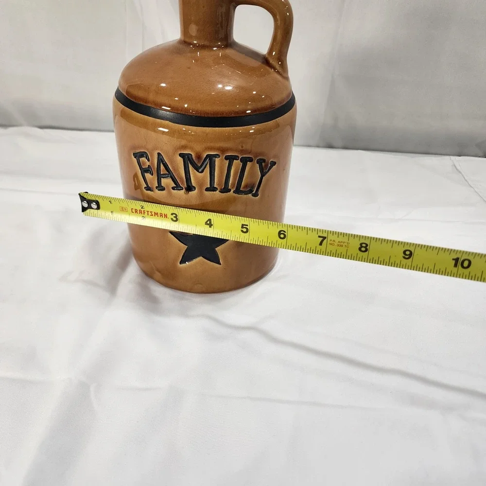 Kips Primitive Crackle Ceramic Jug Family Star Tan Rustic Farmhouse Decor 2009